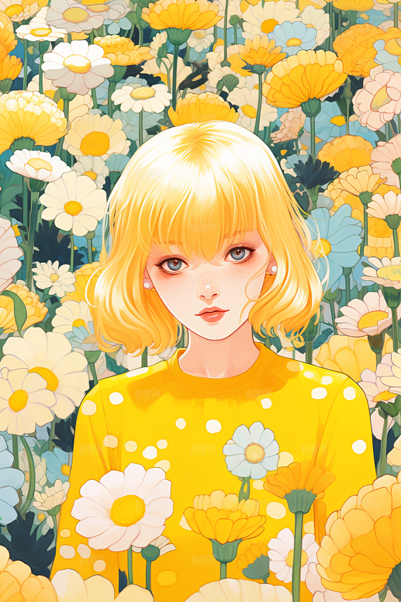 多巴胺女孩形象高清插画