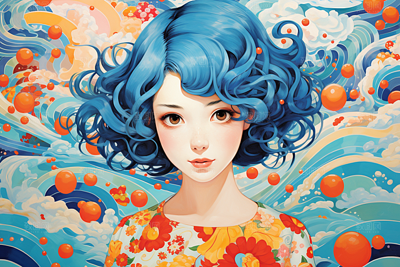 多巴胺女孩少女五彩斑斓插画