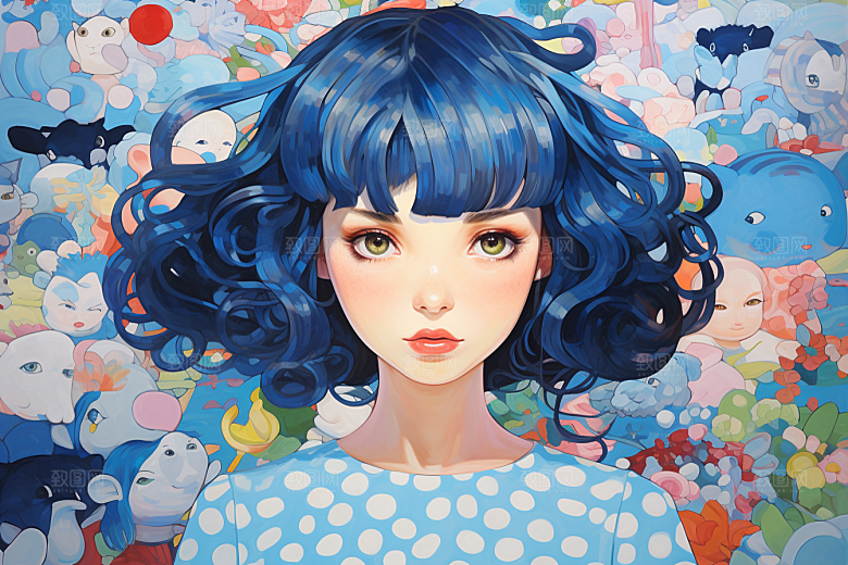 多巴胺女孩五彩斑斓缤纷插画