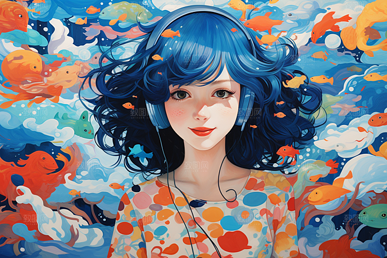 多巴胺女孩缤纷形象插画