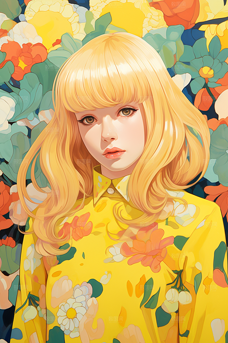 多巴胺女孩手绘穿搭插画