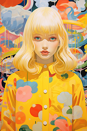 多巴胺女孩高清五彩斑斓插画