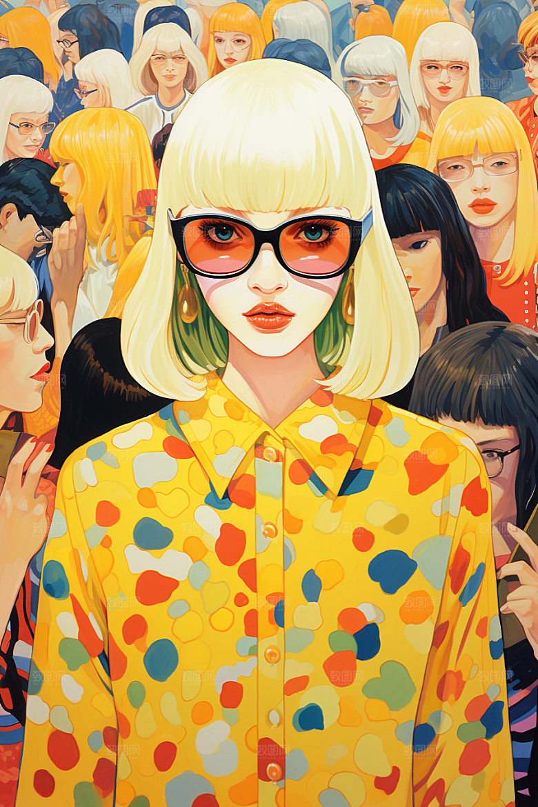 多巴胺女孩高清五彩斑斓插画