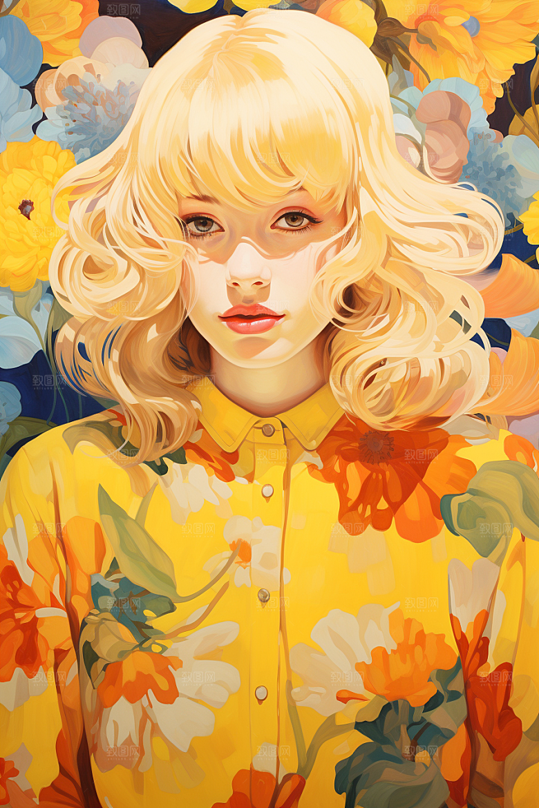 多巴胺女孩形象彩色插画