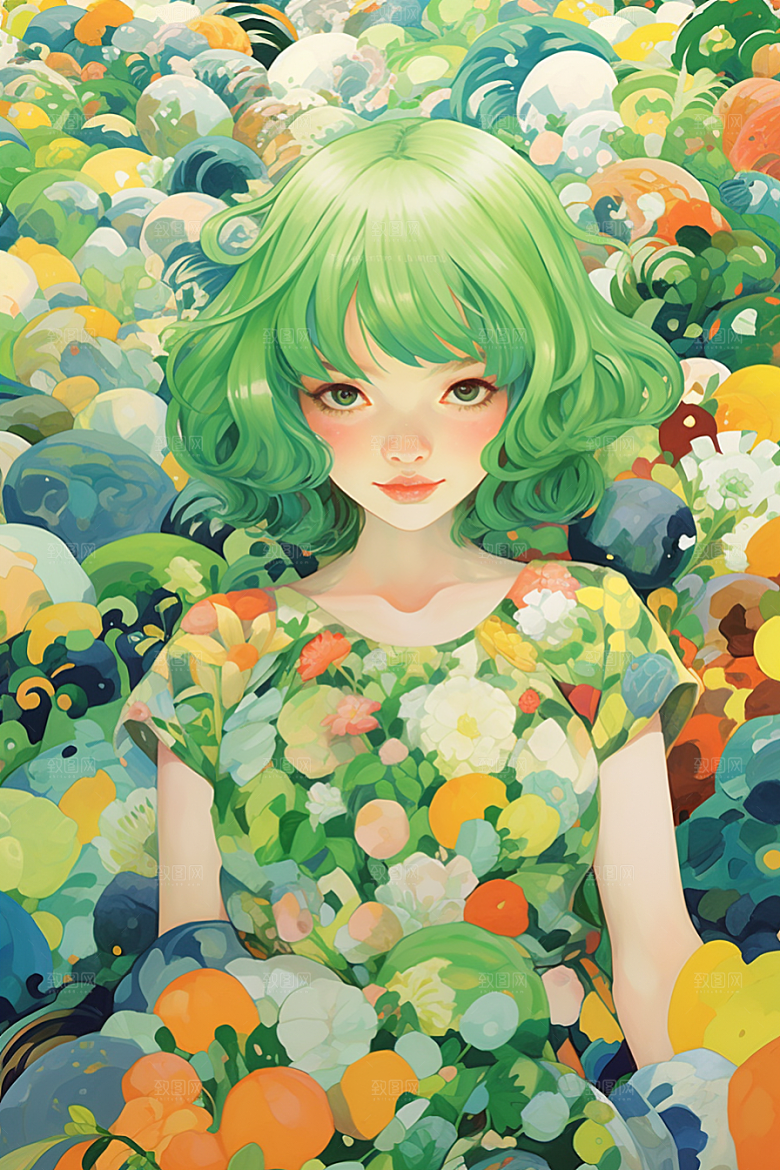 多巴胺女孩五彩斑斓少女插画