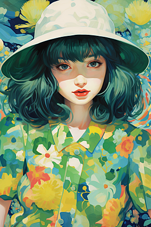 多巴胺女孩五彩斑斓缤纷插画