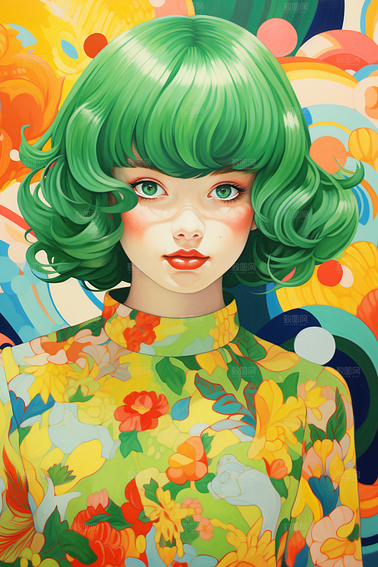 多巴胺女孩五彩斑斓缤纷插画