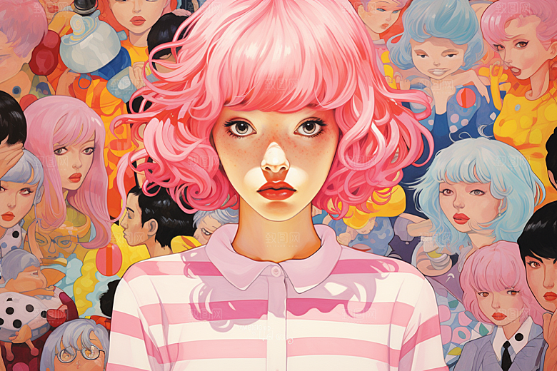 多巴胺女孩穿搭形象插画