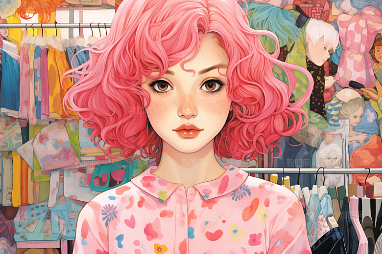 多巴胺女孩手绘高清插画
