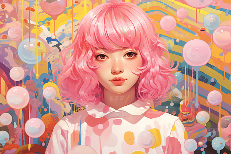 多巴胺女孩高清形象插画