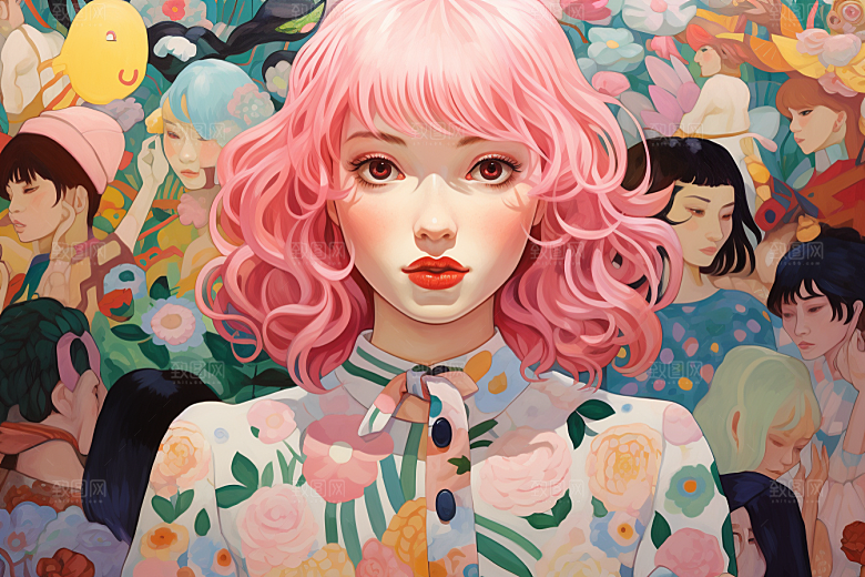 多巴胺女孩高清缤纷插画