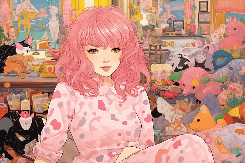 多巴胺女孩彩色形象插画