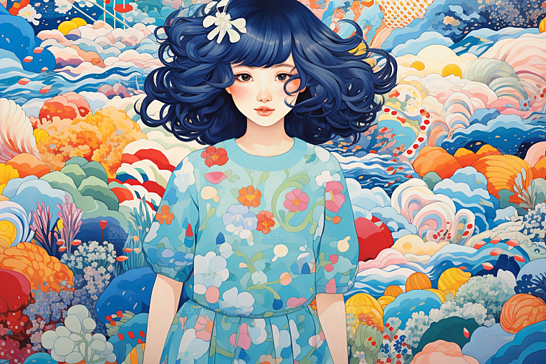 多巴胺女孩五彩斑斓少女插画