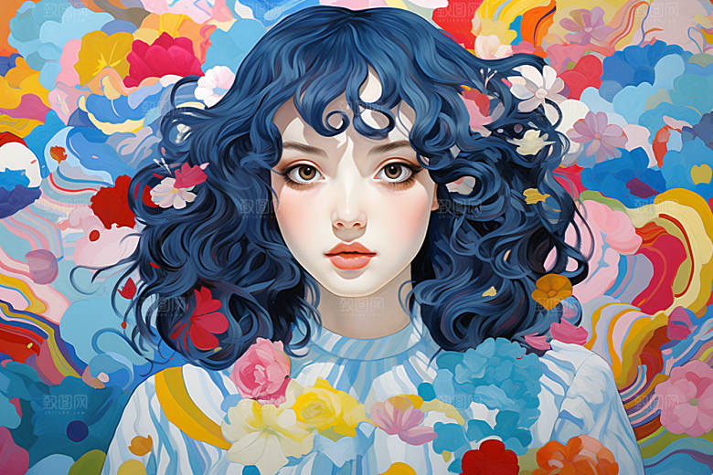多巴胺女孩形象五彩斑斓插画