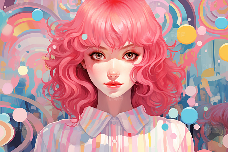多巴胺女孩彩色艺术感插画