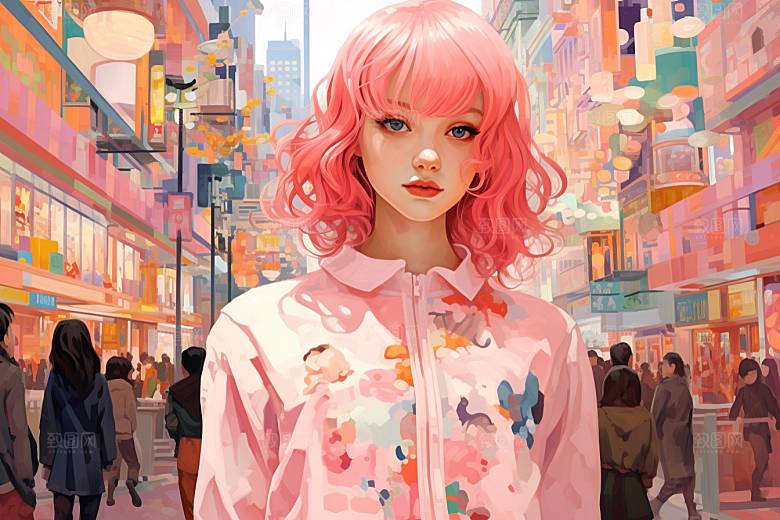 多巴胺女孩彩色艺术感插画