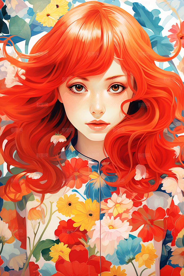 多巴胺女孩五彩斑斓缤纷插画