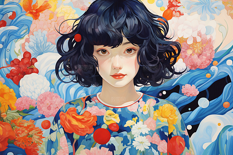 多巴胺女孩彩色高清插画