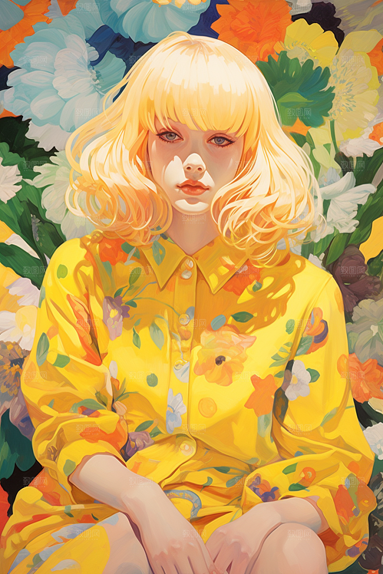 多巴胺女孩缤纷可爱插画