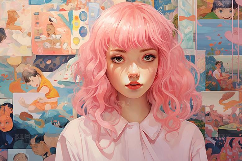 多巴胺女孩彩色形象插画