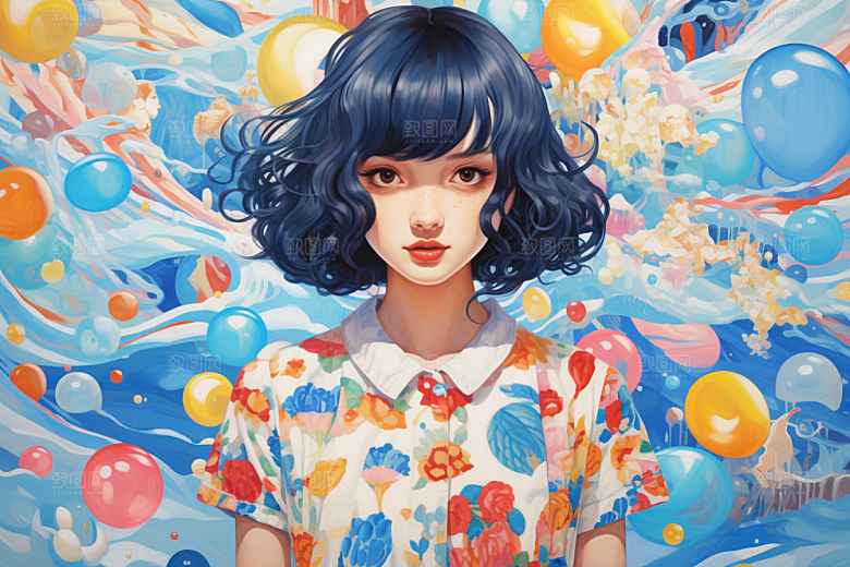 多巴胺女孩高清穿搭插画