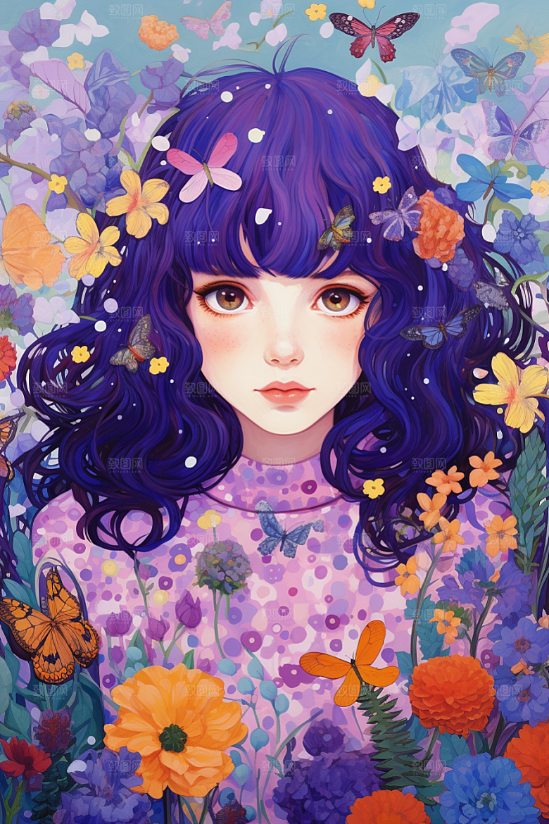 多巴胺女孩缤纷彩色插画