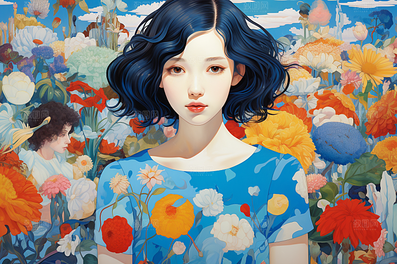 多巴胺女孩可爱彩色插画
