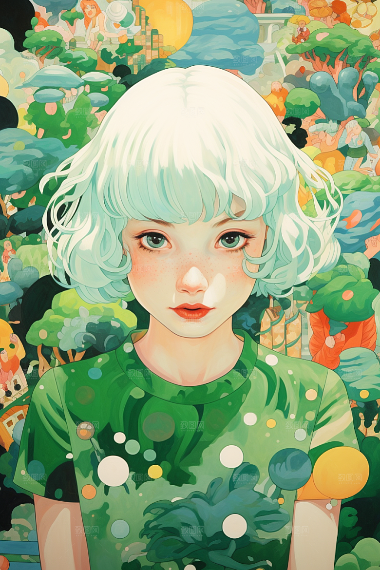 多巴胺女孩彩色穿搭插画