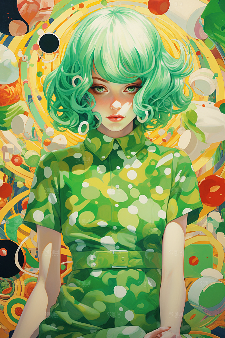 多巴胺女孩形象可爱插画