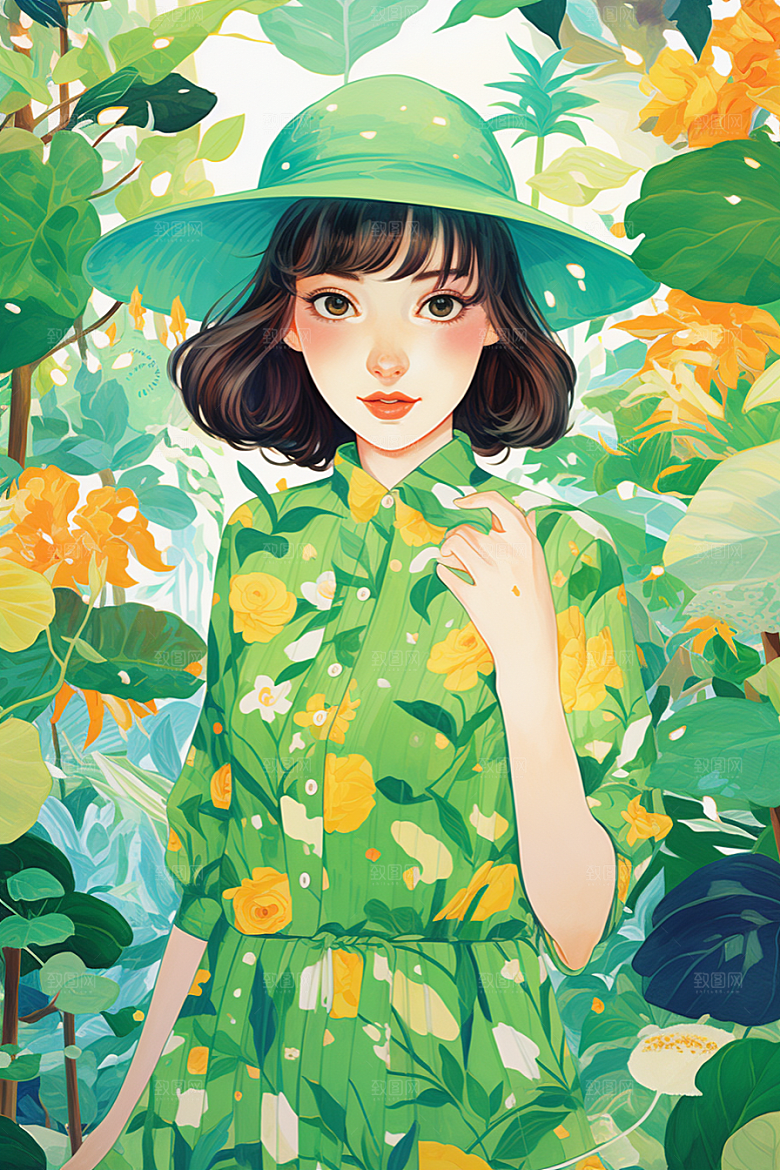 多巴胺女孩少女穿搭插画