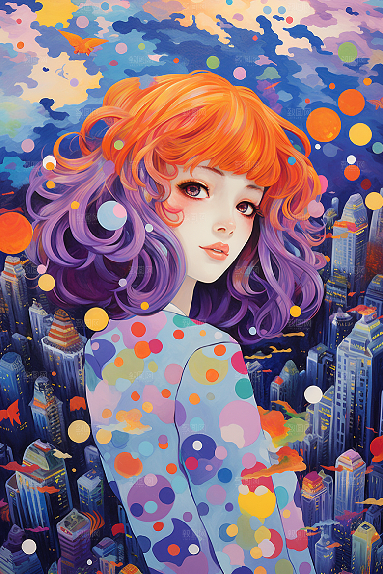 多巴胺女孩缤纷形象插画