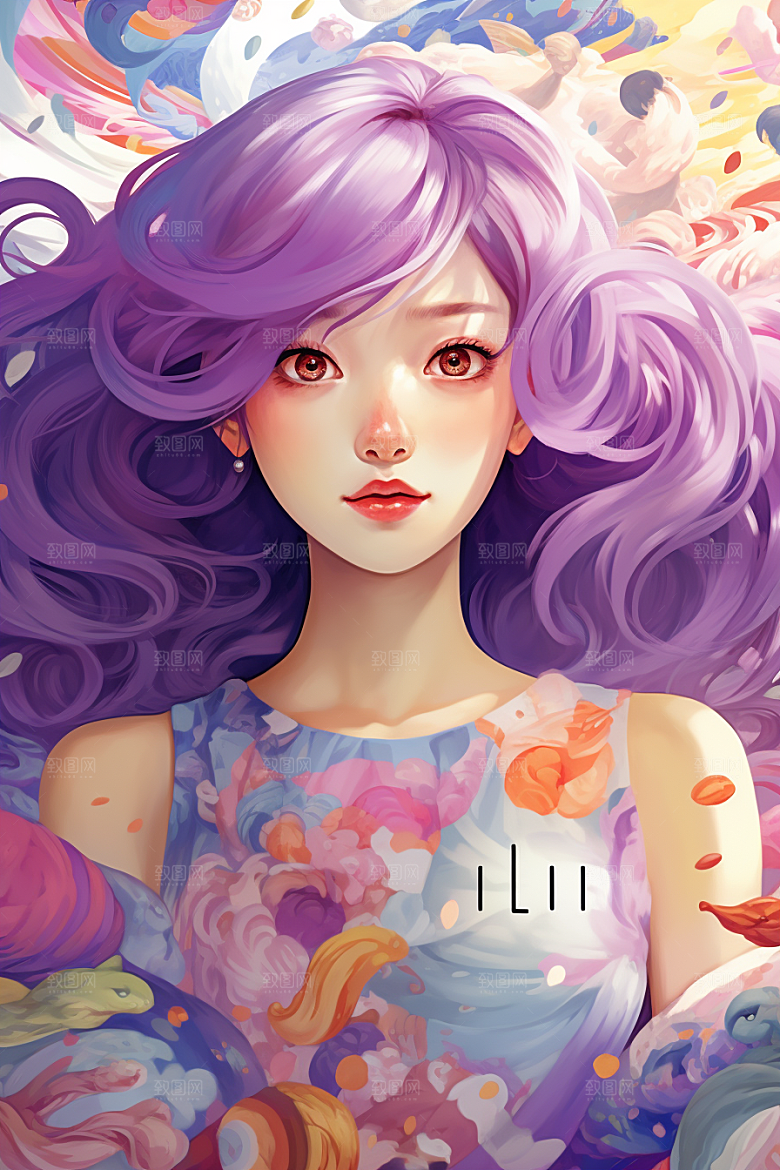 多巴胺女孩手绘彩色插画