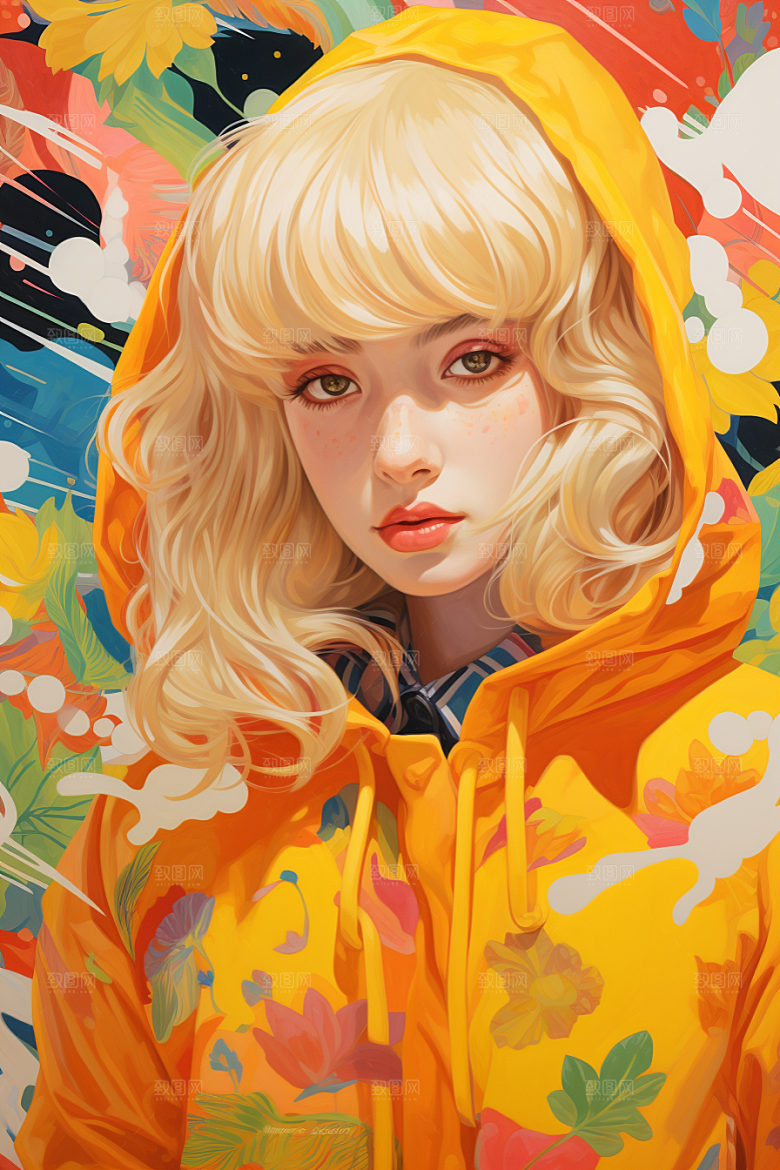 多巴胺女孩艺术感形象插画
