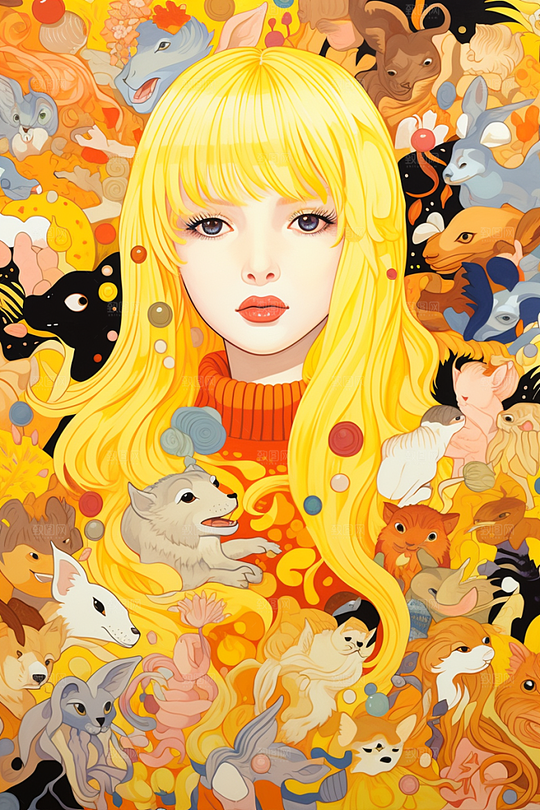多巴胺女孩穿搭高清插画