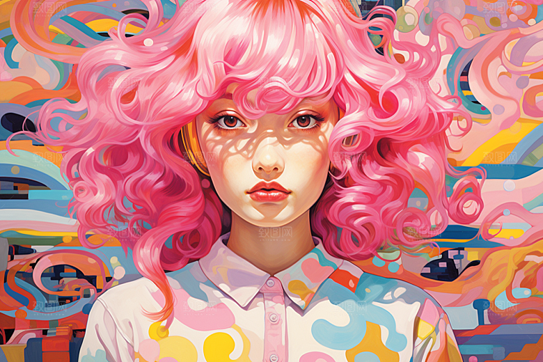 多巴胺女孩五彩斑斓形象插画