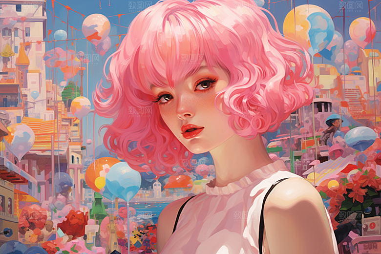 多巴胺女孩形象高清插画