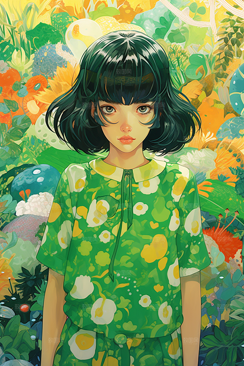 多巴胺女孩手绘少女插画