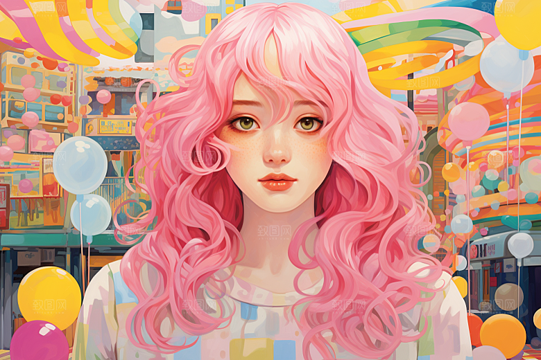 多巴胺女孩形象可爱插画