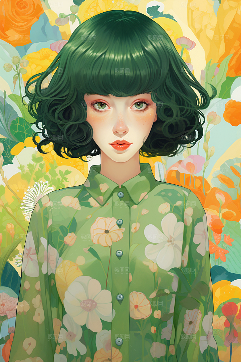 多巴胺女孩五彩斑斓穿搭插画