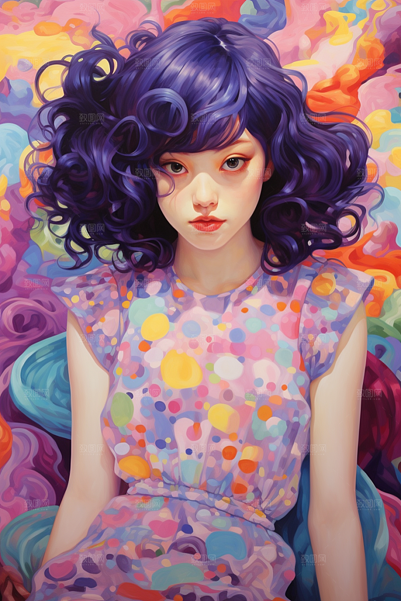 多巴胺女孩穿搭艺术感插画