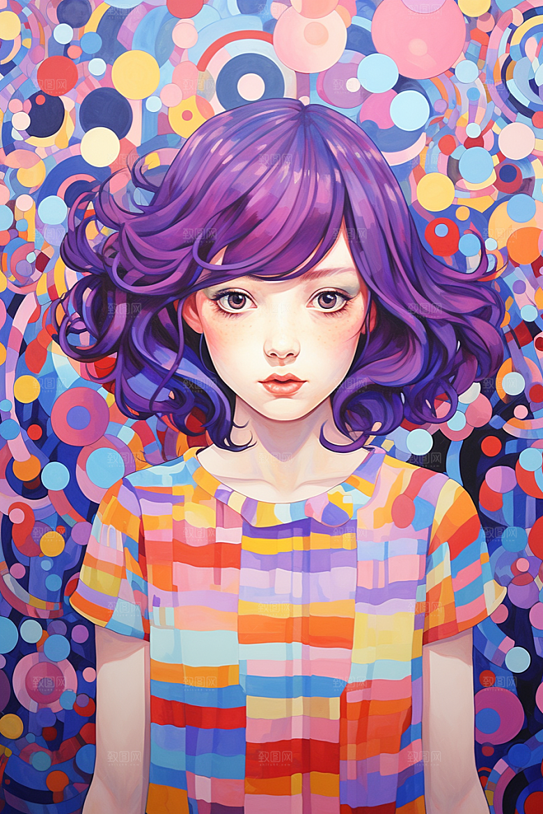 多巴胺女孩穿搭高清插画
