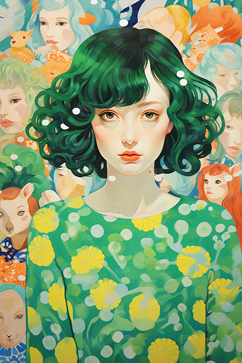 多巴胺女孩可爱形象插画