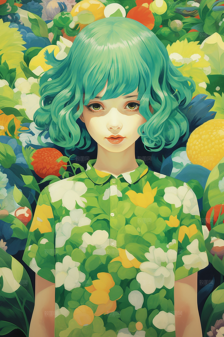 多巴胺女孩艺术感手绘插画