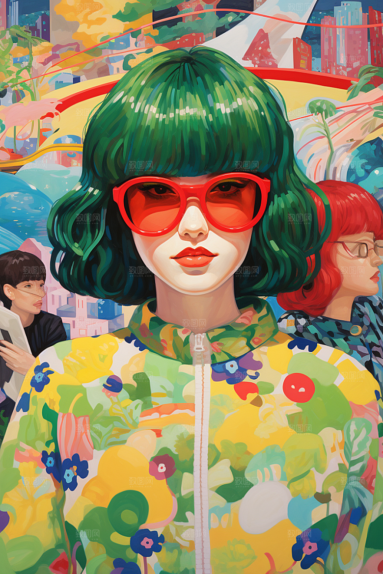多巴胺女孩缤纷形象插画