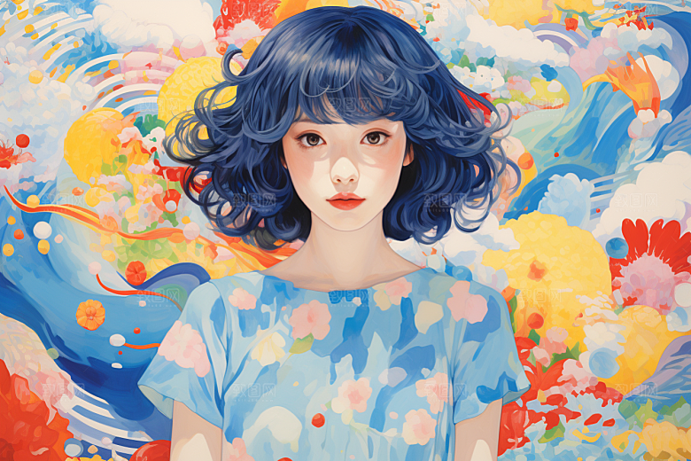 多巴胺女孩缤纷可爱插画