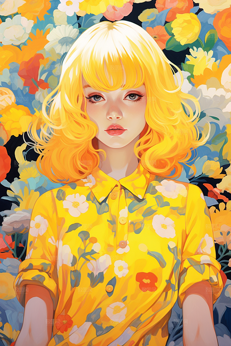 多巴胺女孩穿搭高清插画