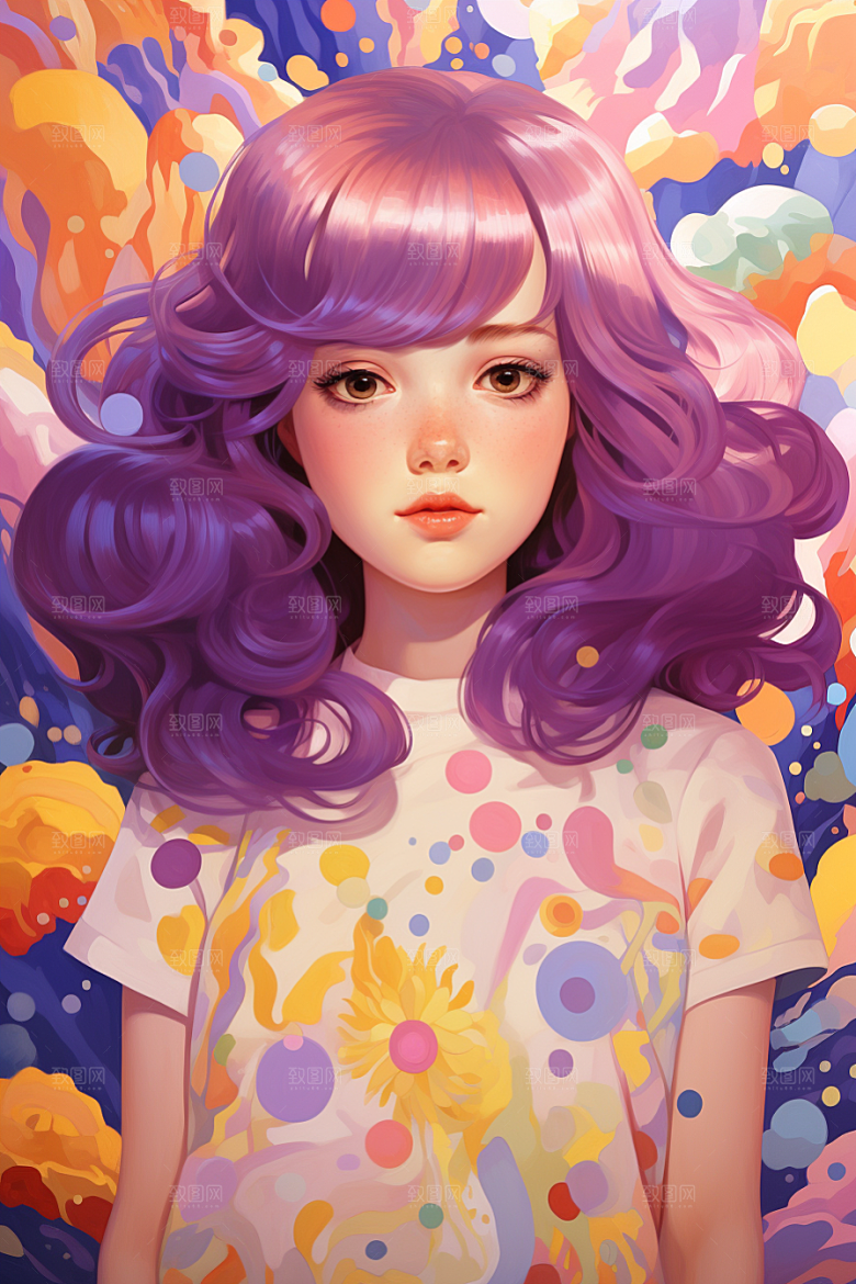 多巴胺女孩艺术感五彩斑斓插画