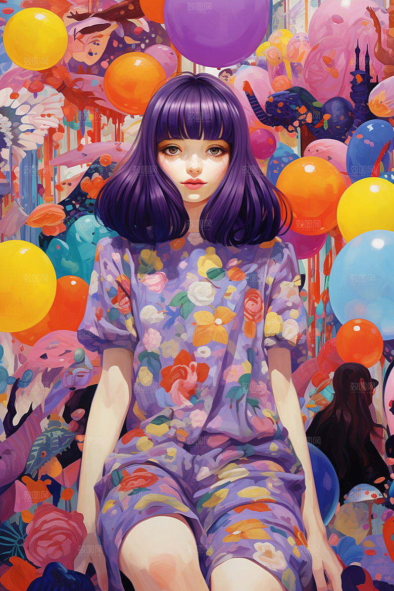 多巴胺女孩少女可爱插画