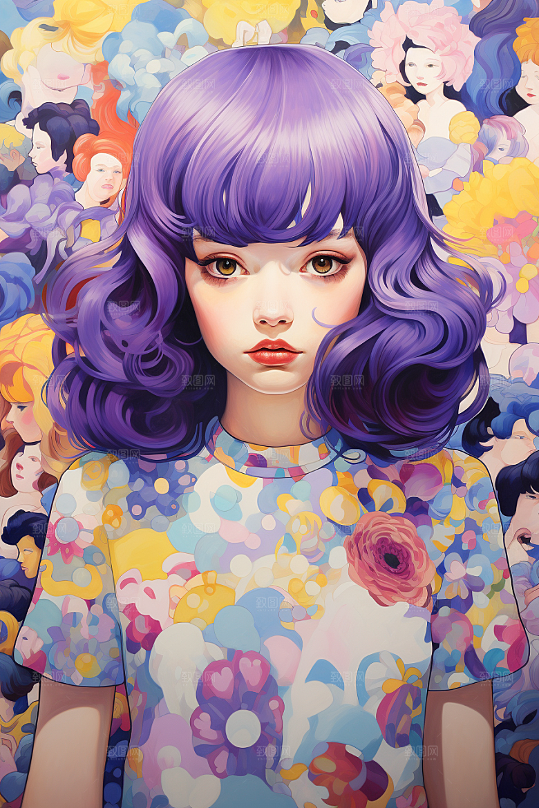 多巴胺女孩少女五彩斑斓插画