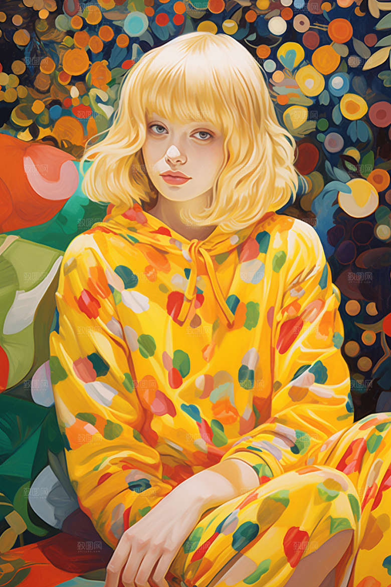多巴胺女孩艺术感少女插画